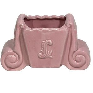 Vintage PInk Rose Art Deco Planter Scroll Scalloped Cottage Farmhouse McCoy?